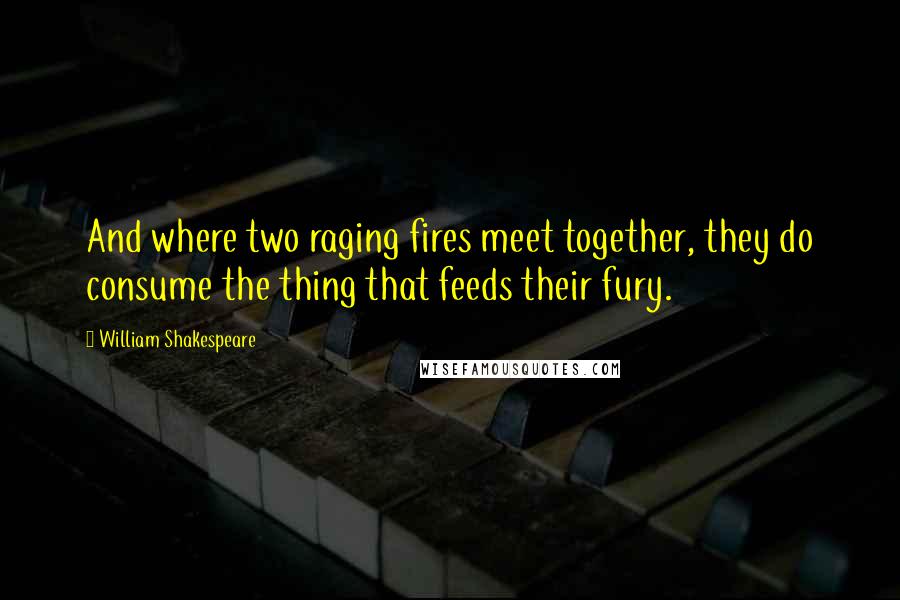 William Shakespeare Quotes: And where two raging fires meet together, they do consume the thing that feeds their fury.