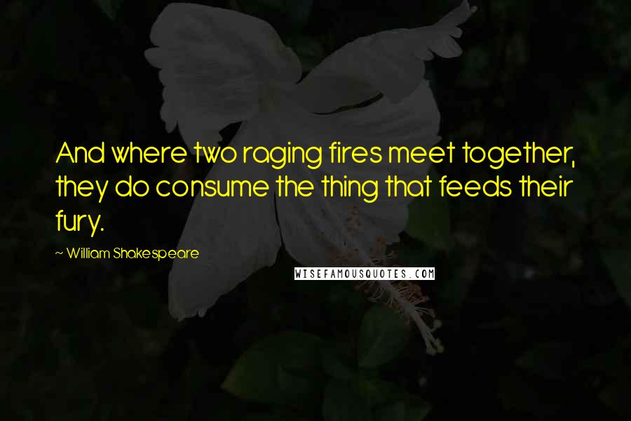 William Shakespeare Quotes: And where two raging fires meet together, they do consume the thing that feeds their fury.