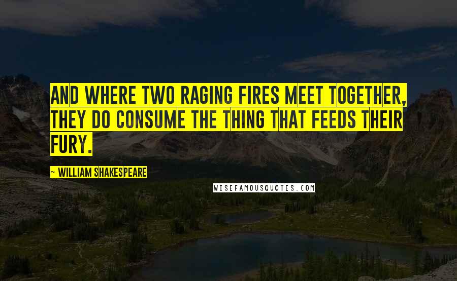 William Shakespeare Quotes: And where two raging fires meet together, they do consume the thing that feeds their fury.