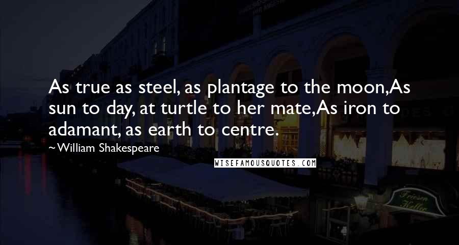 William Shakespeare Quotes: As true as steel, as plantage to the moon,As sun to day, at turtle to her mate,As iron to adamant, as earth to centre.
