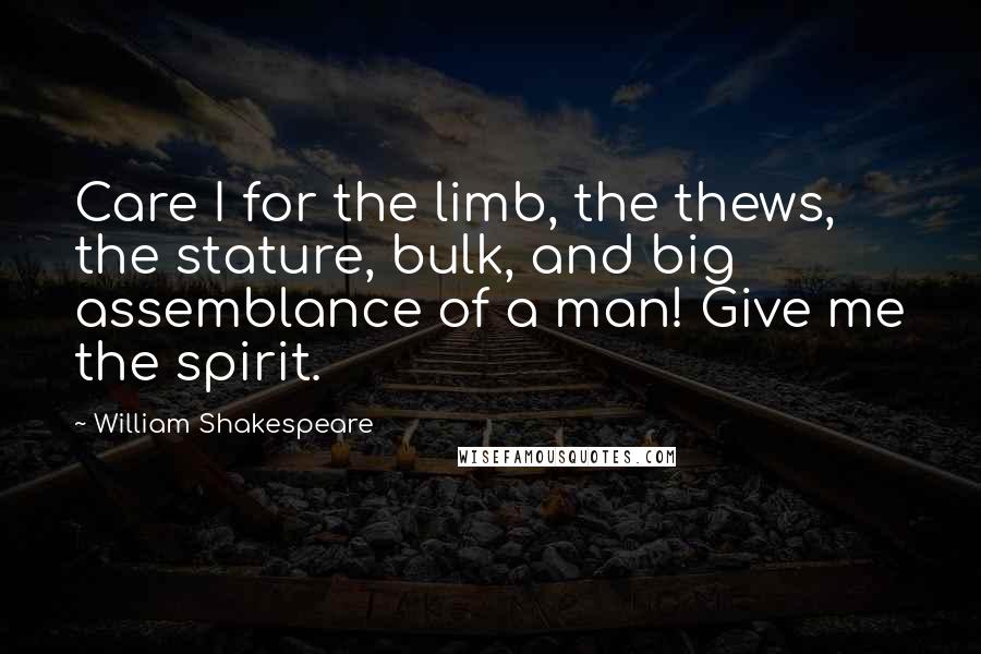 William Shakespeare Quotes: Care I for the limb, the thews, the stature, bulk, and big assemblance of a man! Give me the spirit.