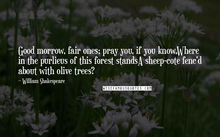 William Shakespeare Quotes: Good morrow, fair ones; pray you, if you know,Where in the purlieus of this forest standsA sheep-cote fenc'd about with olive trees?
