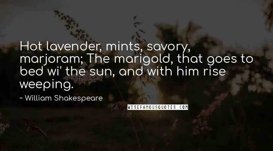 William Shakespeare Quotes: Hot lavender, mints, savory, marjoram; The marigold, that goes to bed wi' the sun, and with him rise weeping.