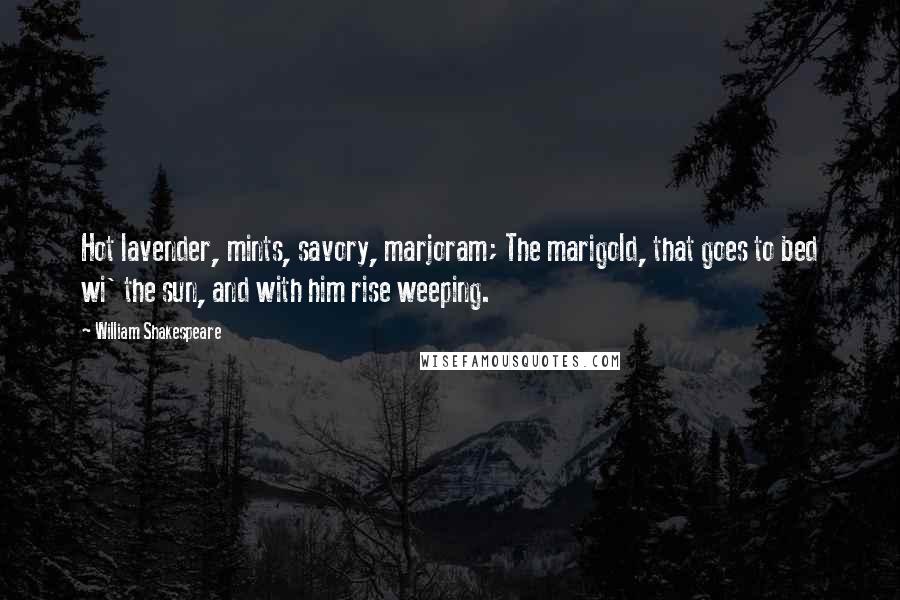 William Shakespeare Quotes: Hot lavender, mints, savory, marjoram; The marigold, that goes to bed wi' the sun, and with him rise weeping.