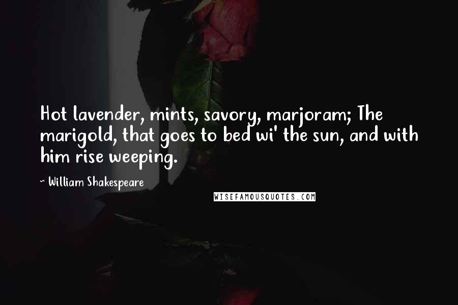 William Shakespeare Quotes: Hot lavender, mints, savory, marjoram; The marigold, that goes to bed wi' the sun, and with him rise weeping.