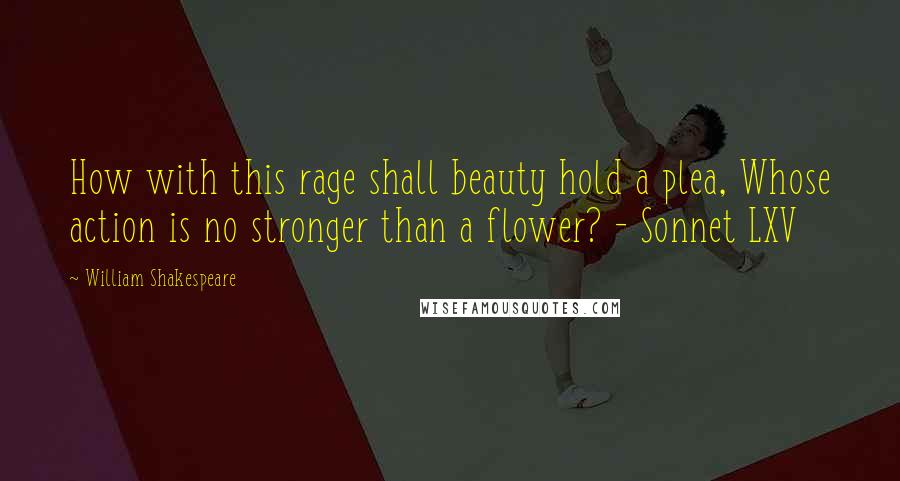 William Shakespeare Quotes: How with this rage shall beauty hold a plea, Whose action is no stronger than a flower? - Sonnet LXV