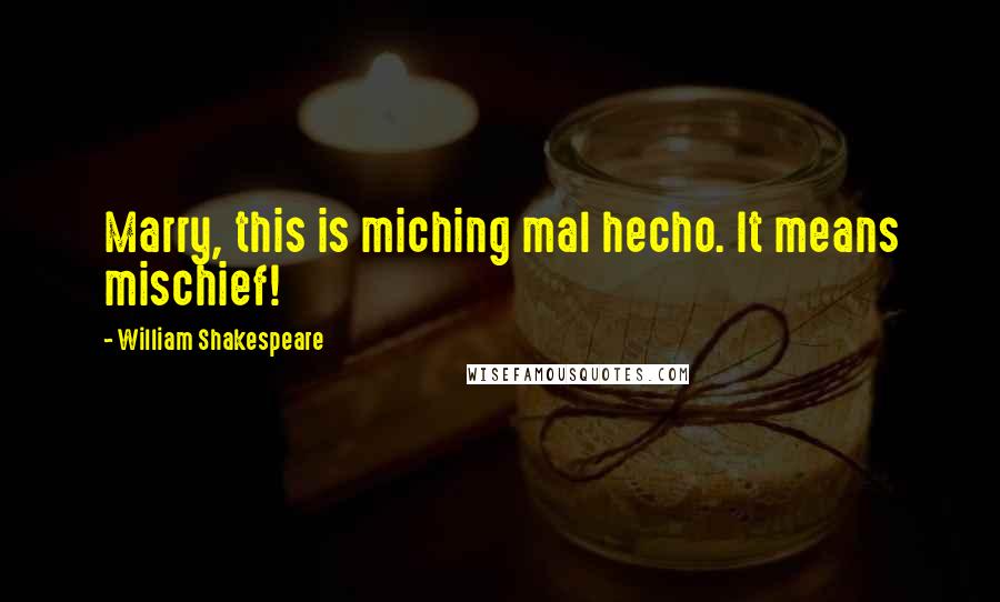 William Shakespeare Quotes: Marry, this is miching mal hecho. It means mischief!