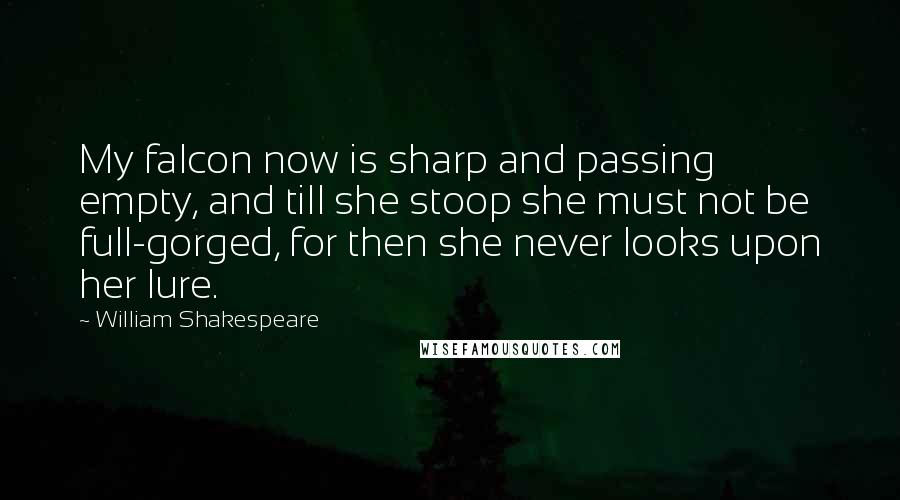 William Shakespeare Quotes: My falcon now is sharp and passing empty, and till she stoop she must not be full-gorged, for then she never looks upon her lure.