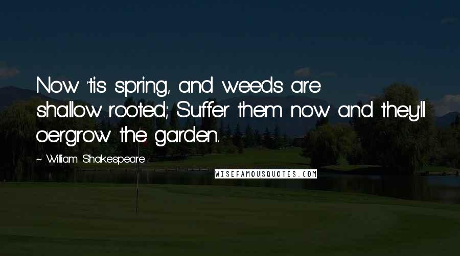 William Shakespeare Quotes: Now 'tis spring, and weeds are shallow-rooted; Suffer them now and they'll o'ergrow the garden.