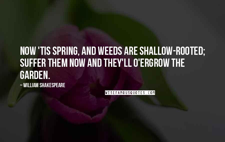 William Shakespeare Quotes: Now 'tis spring, and weeds are shallow-rooted; Suffer them now and they'll o'ergrow the garden.