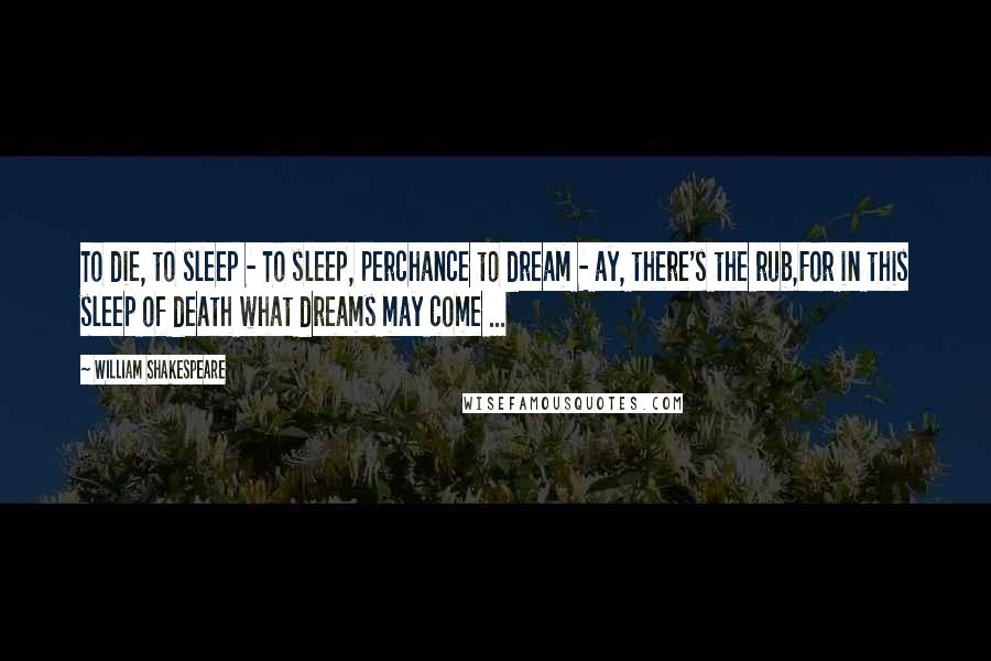 William Shakespeare Quotes: To die, to sleep - To sleep, perchance to dream - ay, there's the rub,For in this sleep of death what dreams may come ...