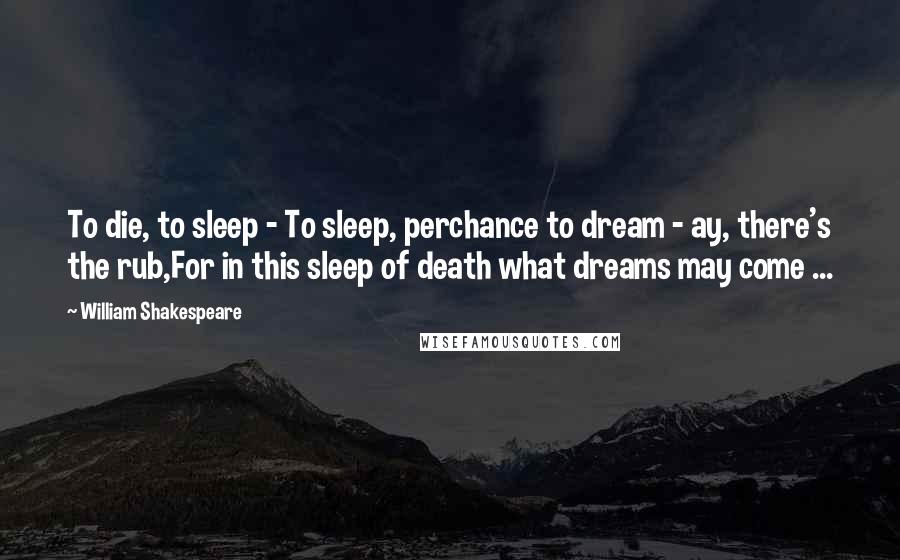 William Shakespeare Quotes: To die, to sleep - To sleep, perchance to dream - ay, there's the rub,For in this sleep of death what dreams may come ...