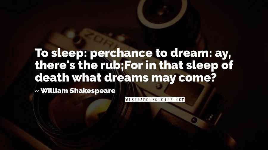 William Shakespeare Quotes: To sleep: perchance to dream: ay, there's the rub;For in that sleep of death what dreams may come?