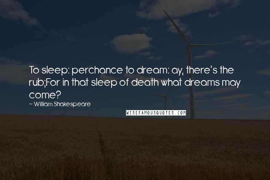 William Shakespeare Quotes: To sleep: perchance to dream: ay, there's the rub;For in that sleep of death what dreams may come?