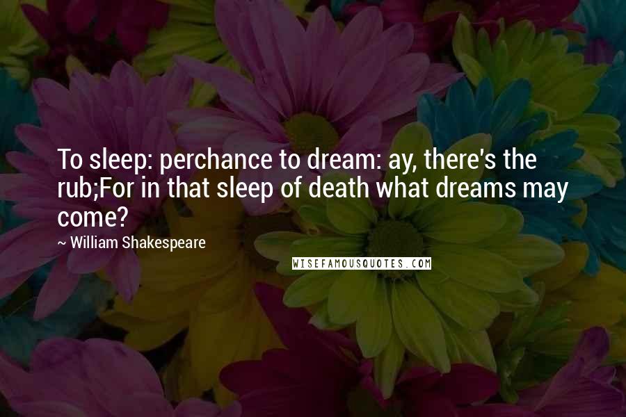 William Shakespeare Quotes: To sleep: perchance to dream: ay, there's the rub;For in that sleep of death what dreams may come?