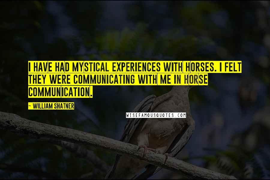 William Shatner Quotes: I have had mystical experiences with horses. I felt they were communicating with me in horse communication.