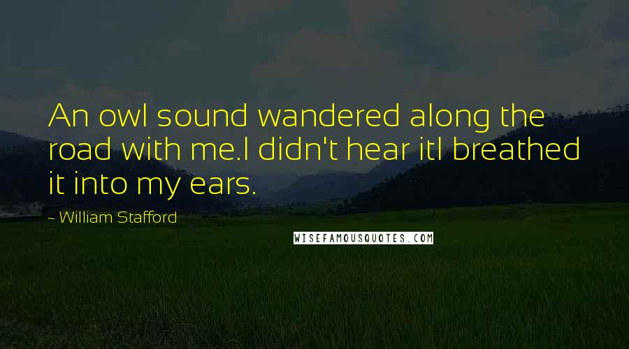 William Stafford Quotes: An owl sound wandered along the road with me.I didn't hear itI breathed it into my ears.