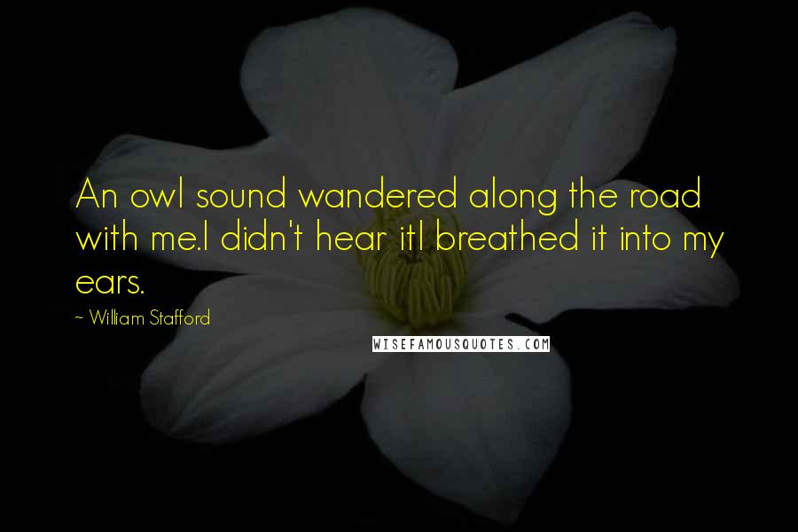 William Stafford Quotes: An owl sound wandered along the road with me.I didn't hear itI breathed it into my ears.