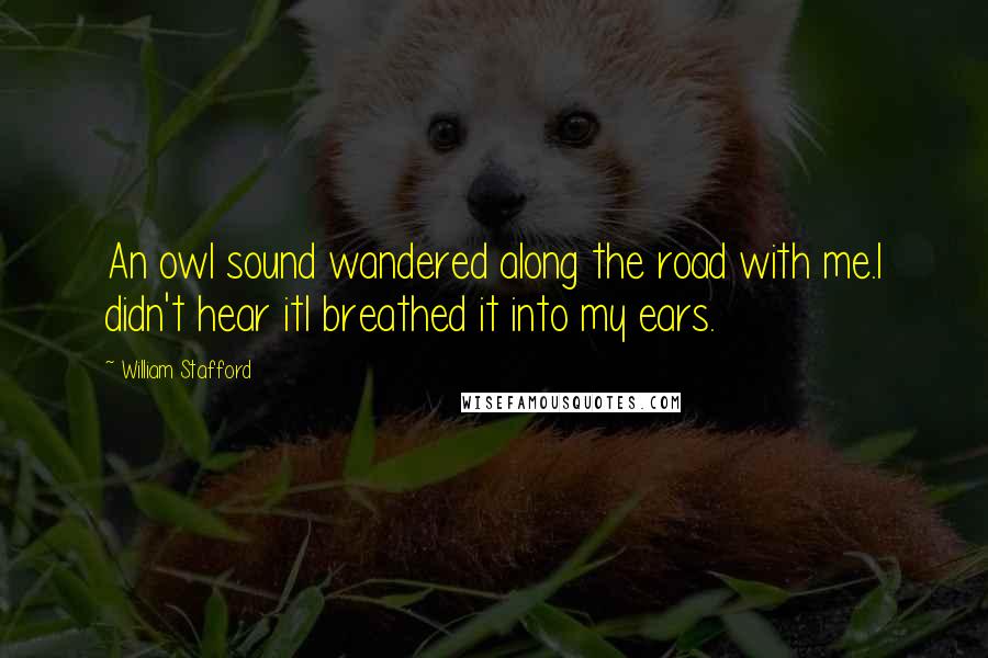 William Stafford Quotes: An owl sound wandered along the road with me.I didn't hear itI breathed it into my ears.