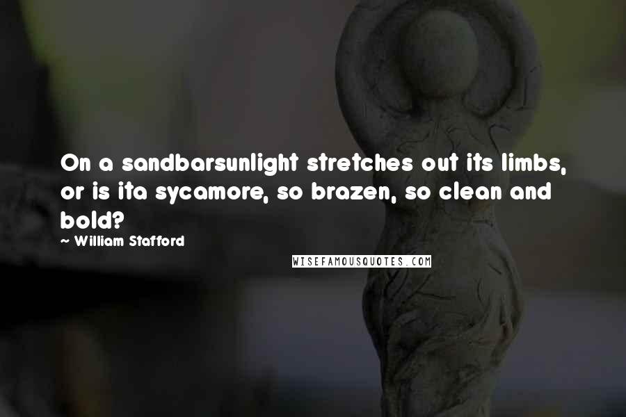 William Stafford Quotes: On a sandbarsunlight stretches out its limbs, or is ita sycamore, so brazen, so clean and bold?