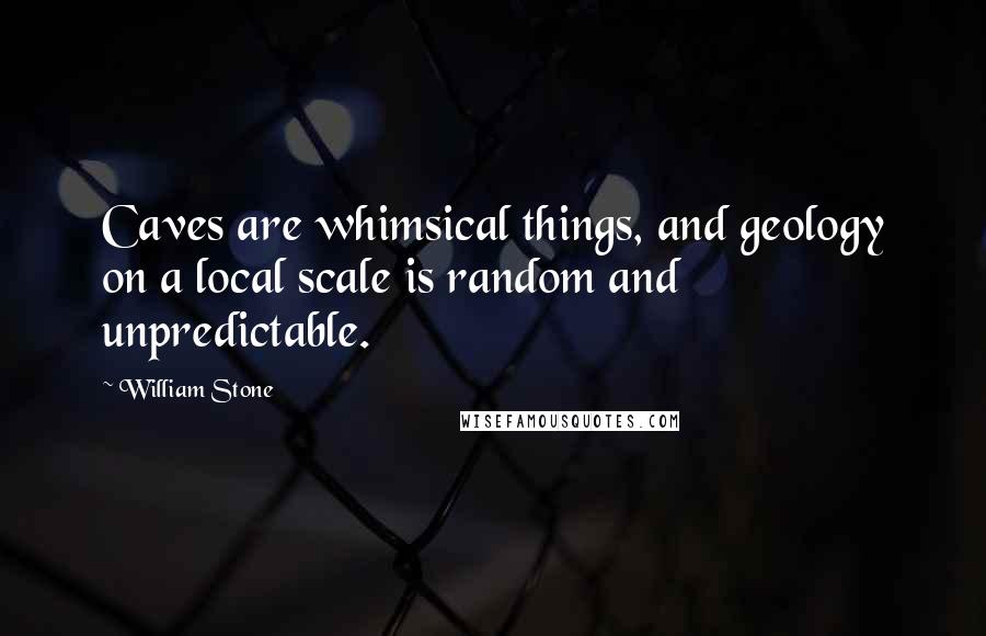 William Stone Quotes: Caves are whimsical things, and geology on a local scale is random and unpredictable.