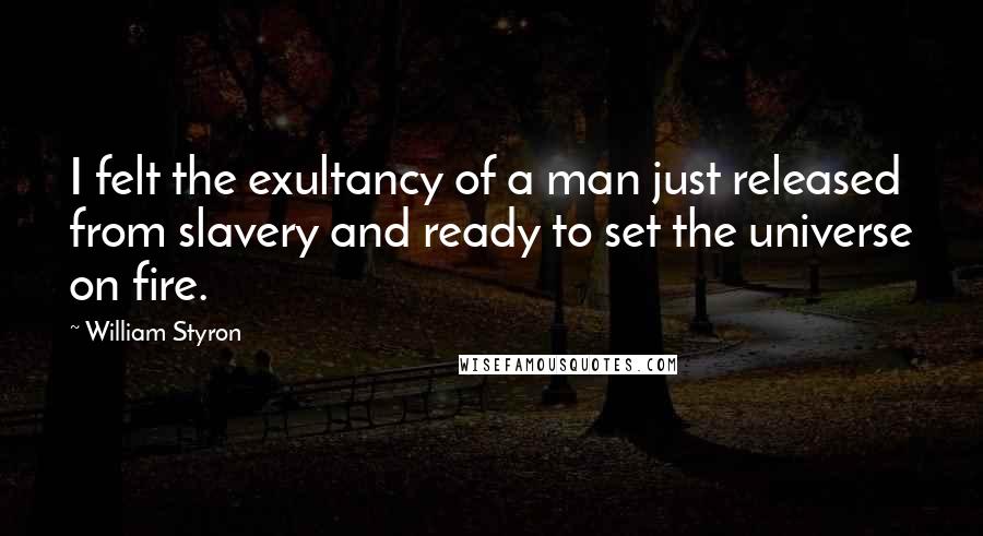 William Styron Quotes: I felt the exultancy of a man just released from slavery and ready to set the universe on fire.