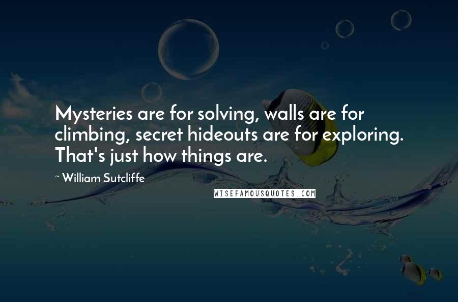 William Sutcliffe Quotes: Mysteries are for solving, walls are for climbing, secret hideouts are for exploring. That's just how things are.