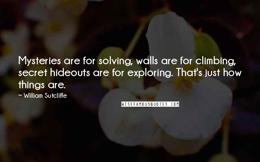 William Sutcliffe Quotes: Mysteries are for solving, walls are for climbing, secret hideouts are for exploring. That's just how things are.
