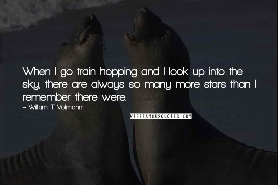 William T. Vollmann Quotes: When I go train hopping and I look up into the sky, there are always so many more stars than I remember there were.