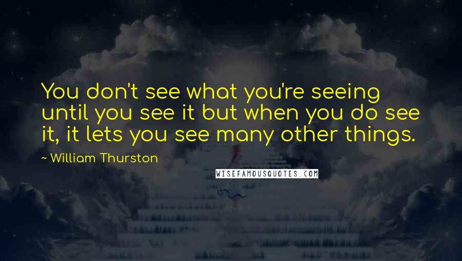 William Thurston Quotes: You don't see what you're seeing until you see it but when you do see it, it lets you see many other things.