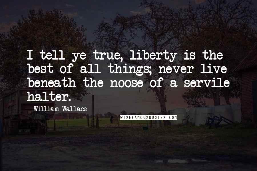 William Wallace Quotes: I tell ye true, liberty is the best of all things; never live beneath the noose of a servile halter.