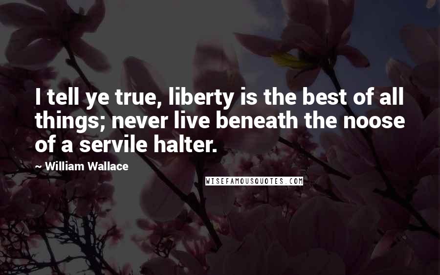 William Wallace Quotes: I tell ye true, liberty is the best of all things; never live beneath the noose of a servile halter.