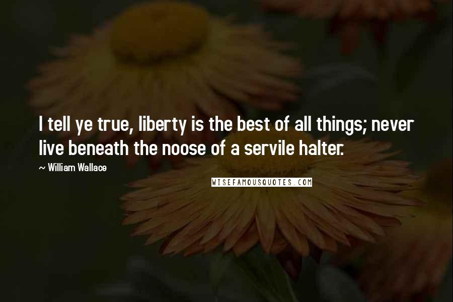 William Wallace Quotes: I tell ye true, liberty is the best of all things; never live beneath the noose of a servile halter.