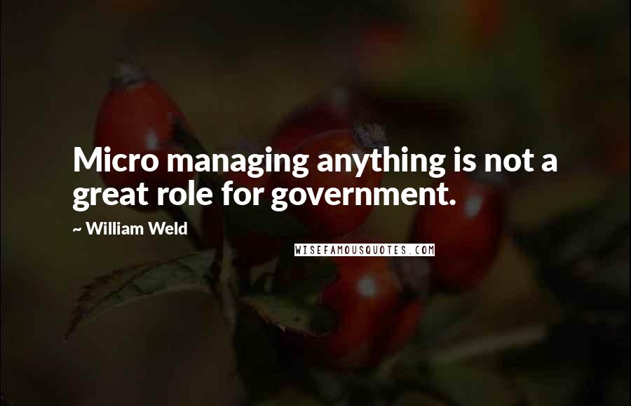 William Weld Quotes: Micro managing anything is not a great role for government.