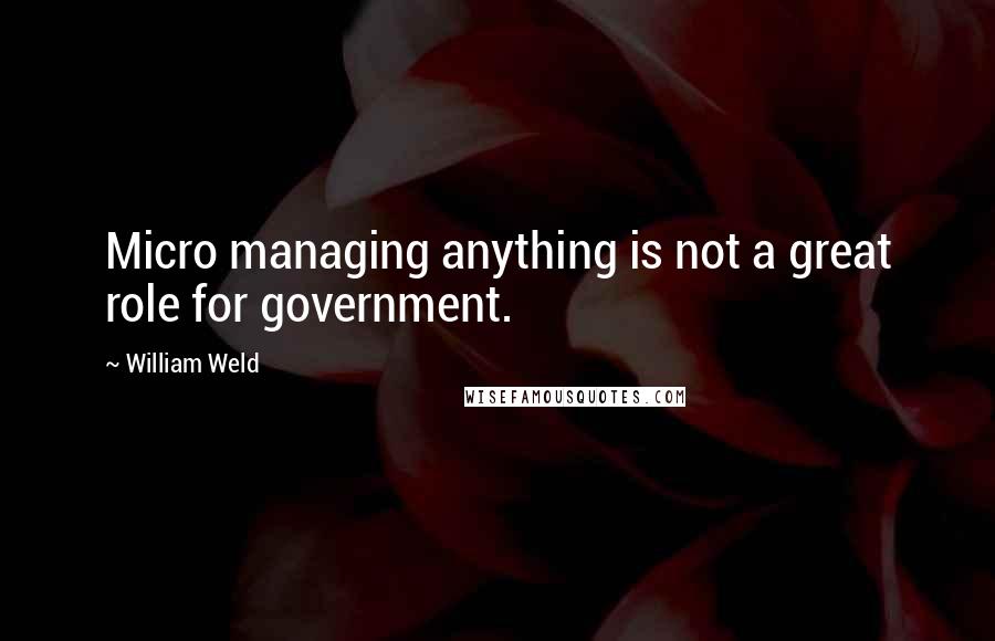 William Weld Quotes: Micro managing anything is not a great role for government.