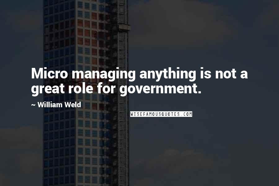 William Weld Quotes: Micro managing anything is not a great role for government.