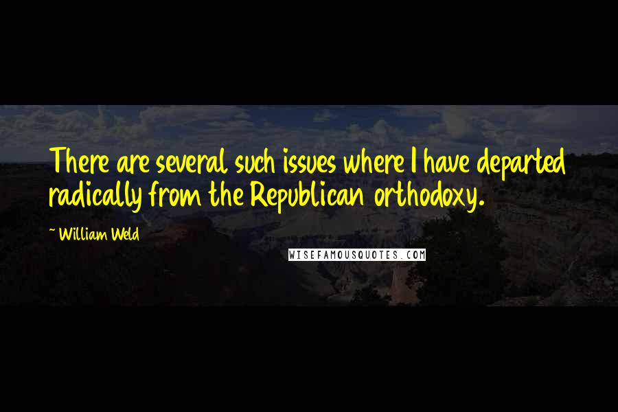 William Weld Quotes: There are several such issues where I have departed radically from the Republican orthodoxy.