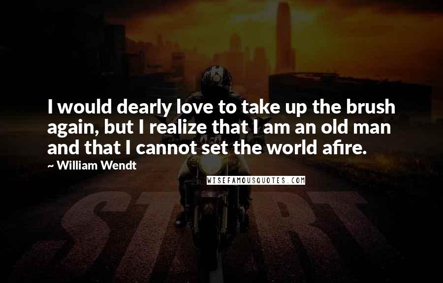 William Wendt Quotes: I would dearly love to take up the brush again, but I realize that I am an old man and that I cannot set the world afire.