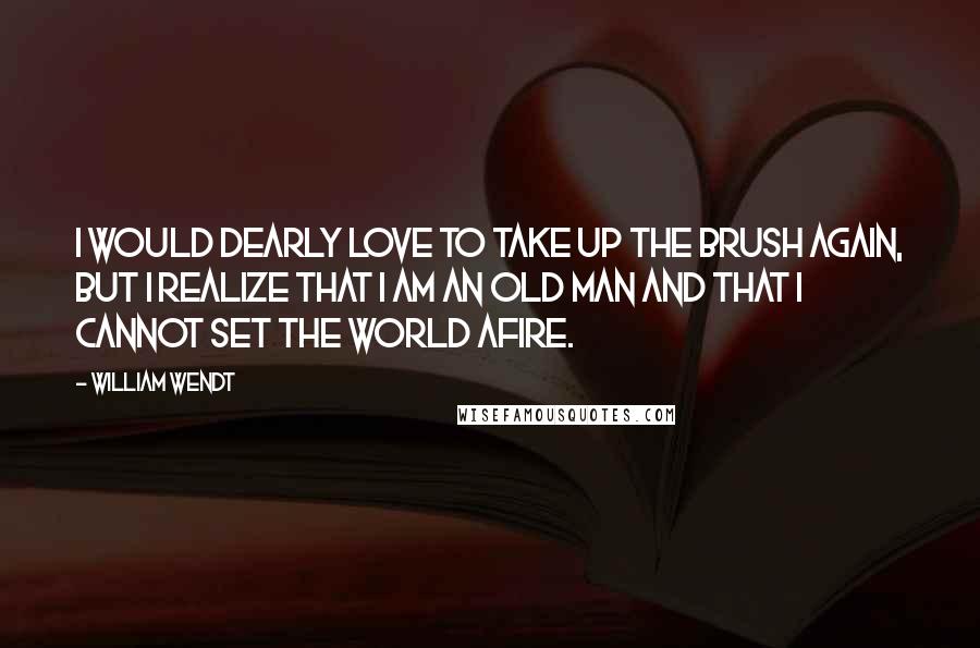 William Wendt Quotes: I would dearly love to take up the brush again, but I realize that I am an old man and that I cannot set the world afire.