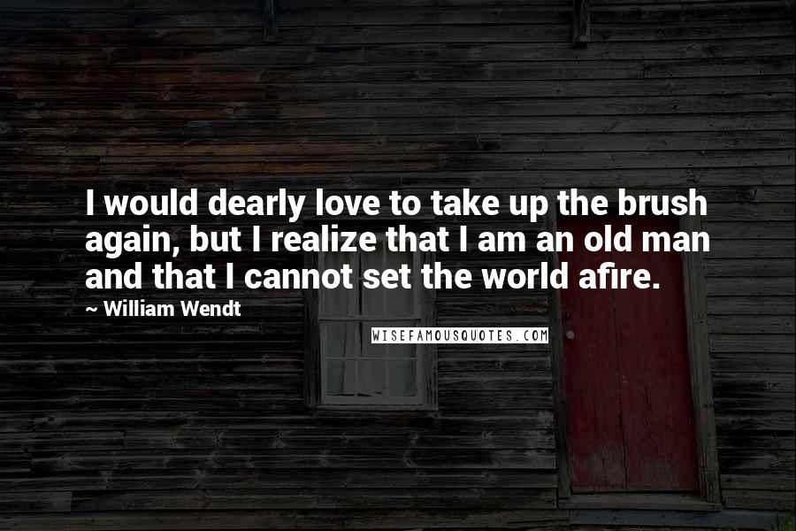 William Wendt Quotes: I would dearly love to take up the brush again, but I realize that I am an old man and that I cannot set the world afire.