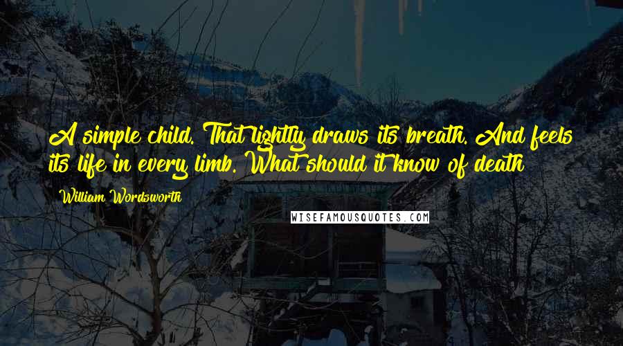 William Wordsworth Quotes: A simple child. That lightly draws its breath. And feels its life in every limb. What should it know of death?