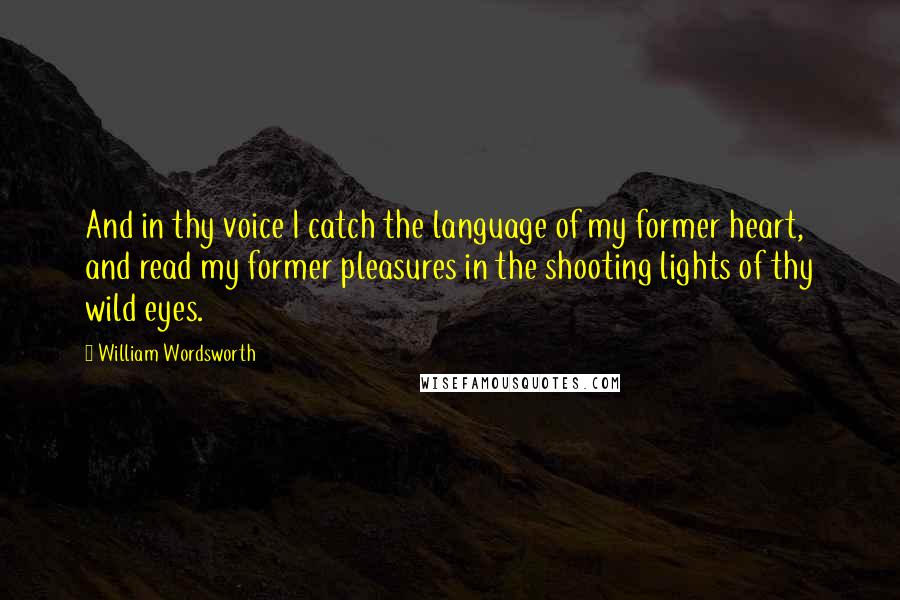 William Wordsworth Quotes: And in thy voice I catch the language of my former heart, and read my former pleasures in the shooting lights of thy wild eyes.