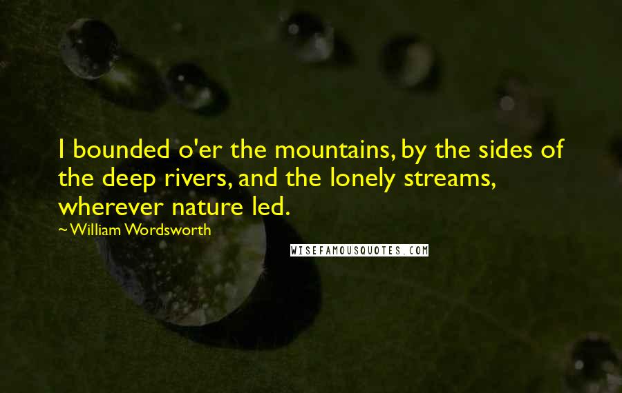 William Wordsworth Quotes: I bounded o'er the mountains, by the sides of the deep rivers, and the lonely streams, wherever nature led.