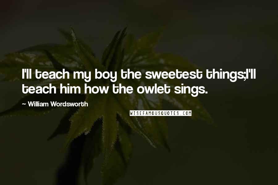 William Wordsworth Quotes: I'll teach my boy the sweetest things;I'll teach him how the owlet sings.