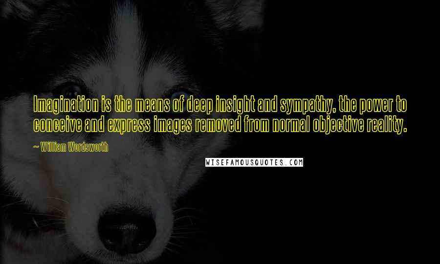 William Wordsworth Quotes: Imagination is the means of deep insight and sympathy, the power to conceive and express images removed from normal objective reality.