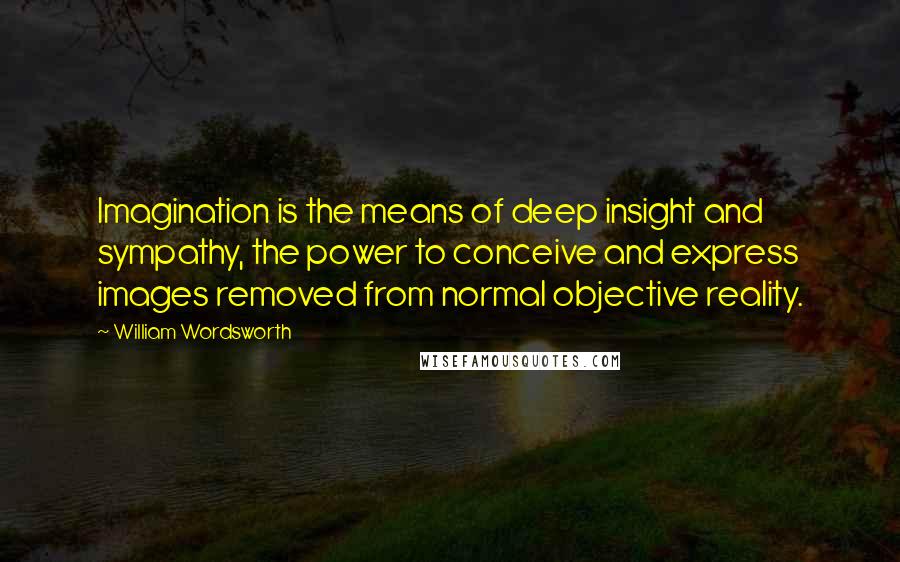 William Wordsworth Quotes: Imagination is the means of deep insight and sympathy, the power to conceive and express images removed from normal objective reality.