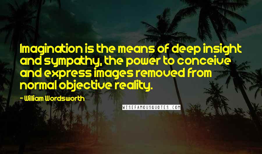 William Wordsworth Quotes: Imagination is the means of deep insight and sympathy, the power to conceive and express images removed from normal objective reality.