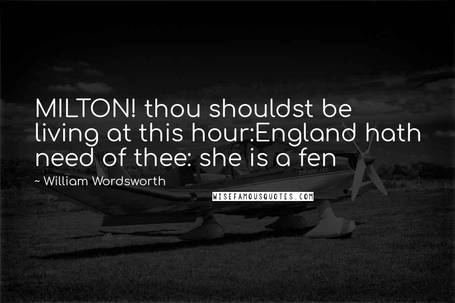 William Wordsworth Quotes: MILTON! thou shouldst be living at this hour:England hath need of thee: she is a fen