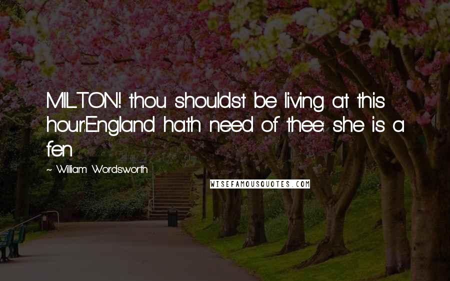 William Wordsworth Quotes: MILTON! thou shouldst be living at this hour:England hath need of thee: she is a fen