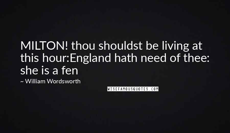 William Wordsworth Quotes: MILTON! thou shouldst be living at this hour:England hath need of thee: she is a fen